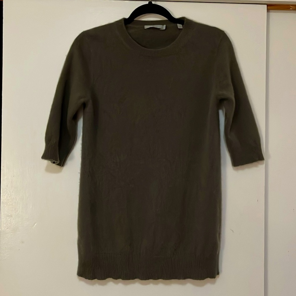 Vince cashmere sweater, olive green, long length, soft and cozy size S